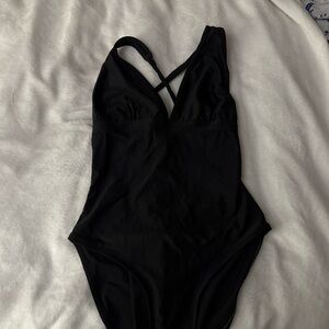 Classic Black One-Piece Swimsuit with Cross-Back Straps